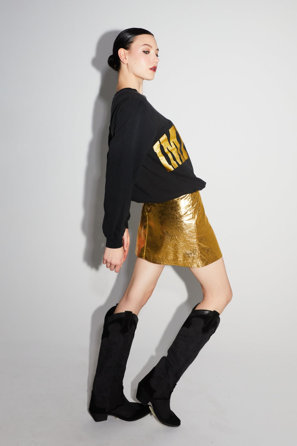 Mini Jupe StelEffet Cuir Métallisé Gold - Doré