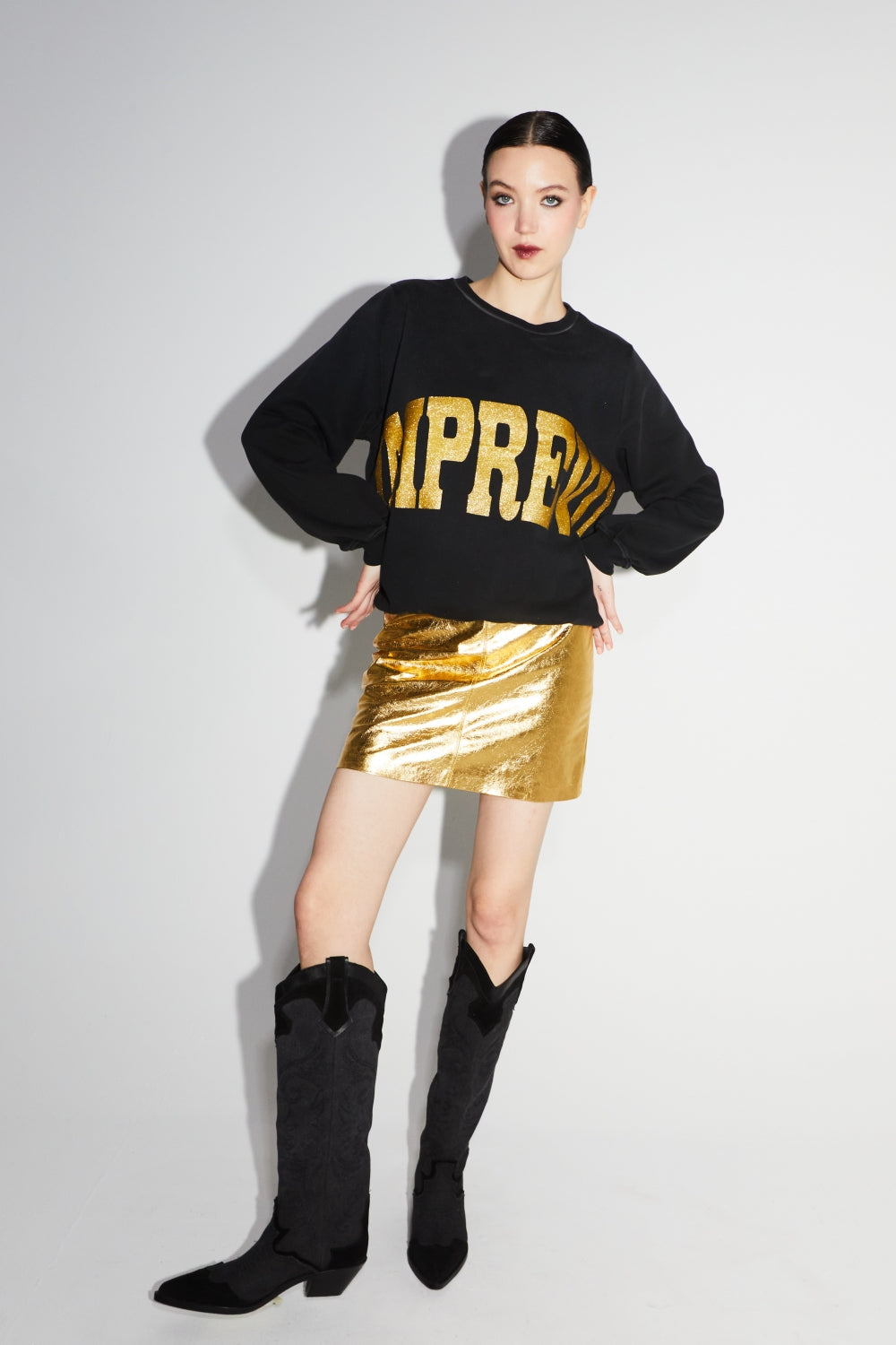Mini Jupe StelEffet Cuir Métallisé Gold - Doré