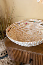 Milos - Cesta Decorativa De Algas Marinas Y Cuentas De Madera