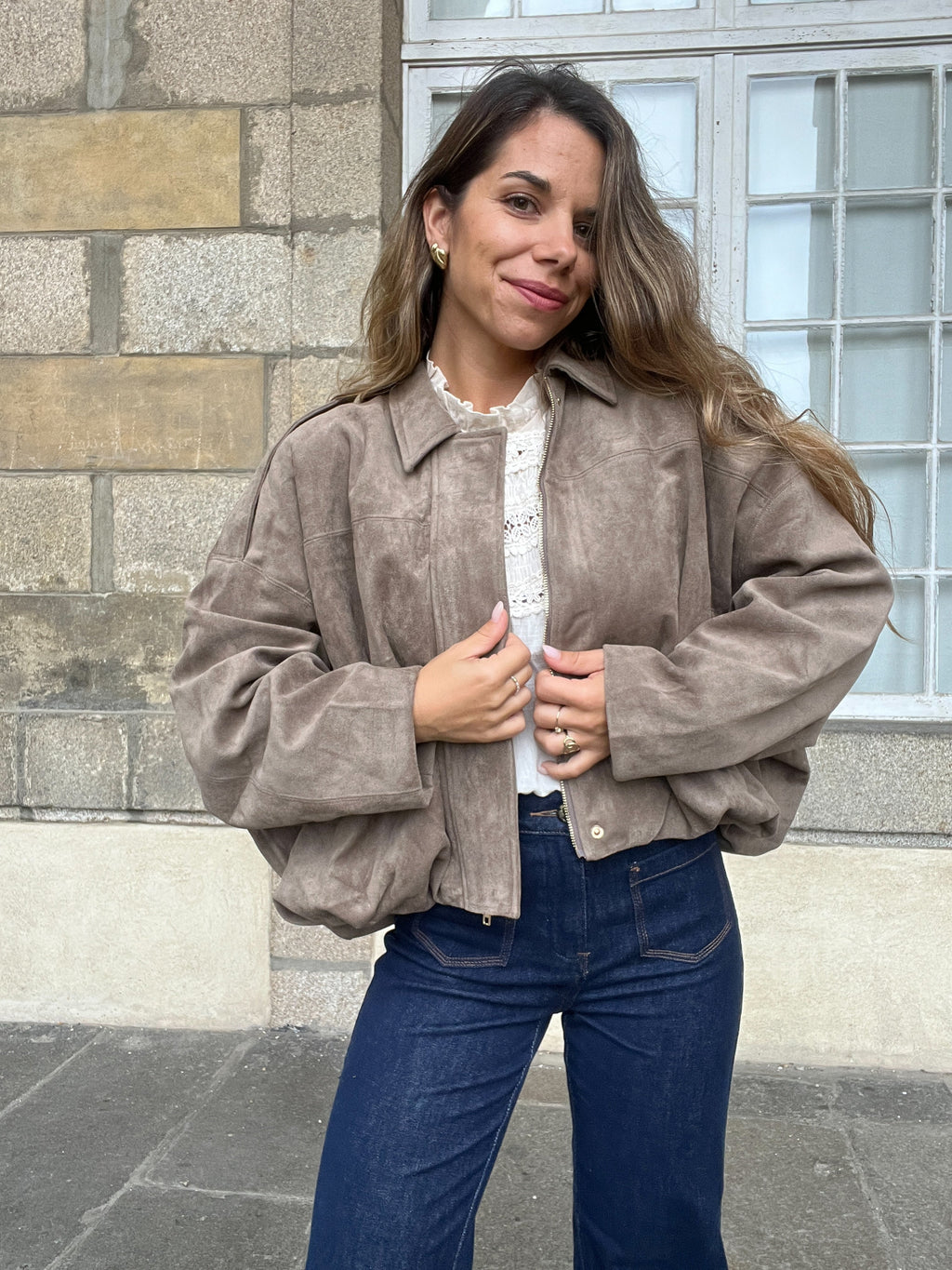 Léonie Taupe Suede Effect Jacket