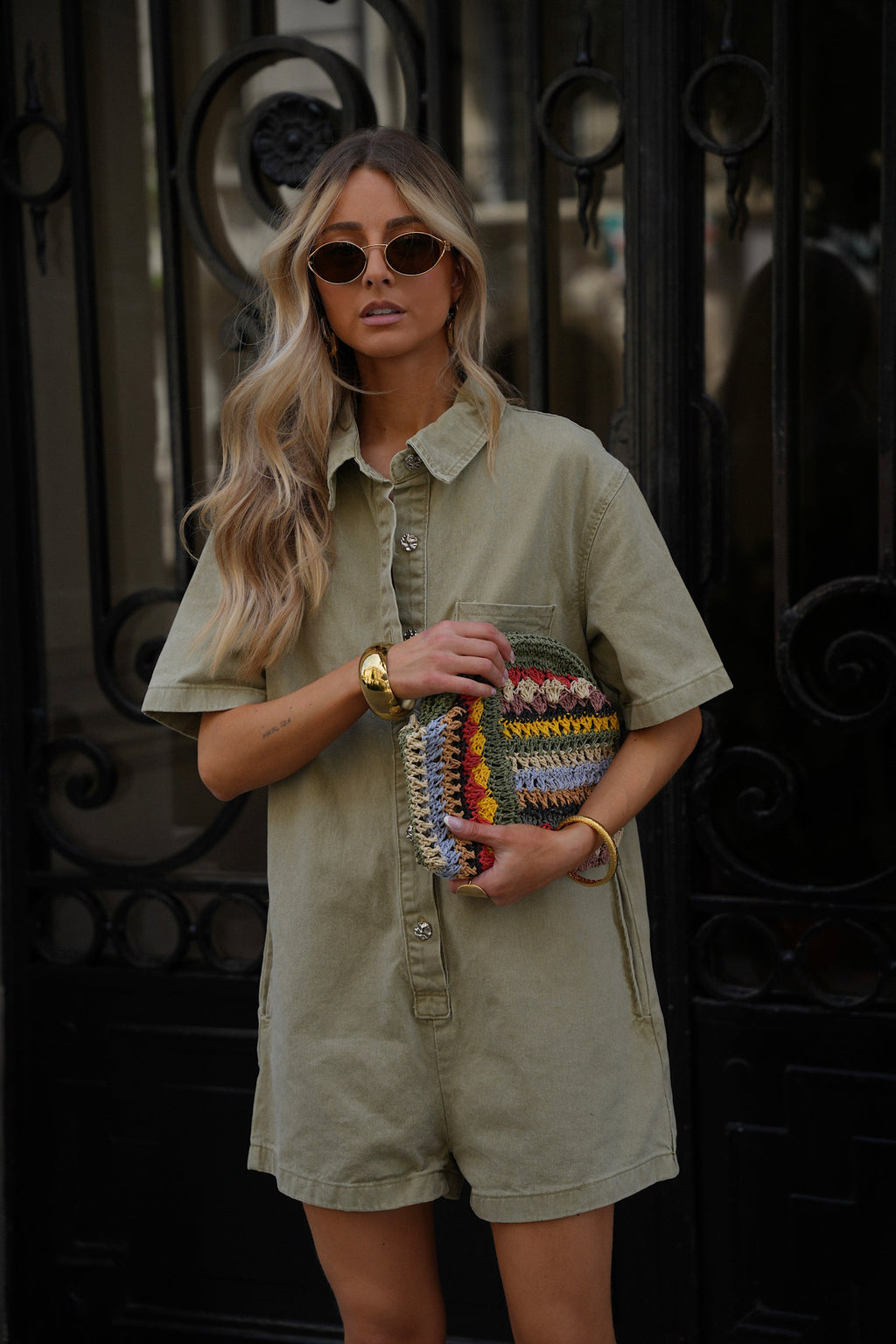 Suzon Denim Short Jumpsuit - Khaki