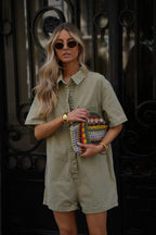 Suzon Denim Short Jumpsuit - Khaki