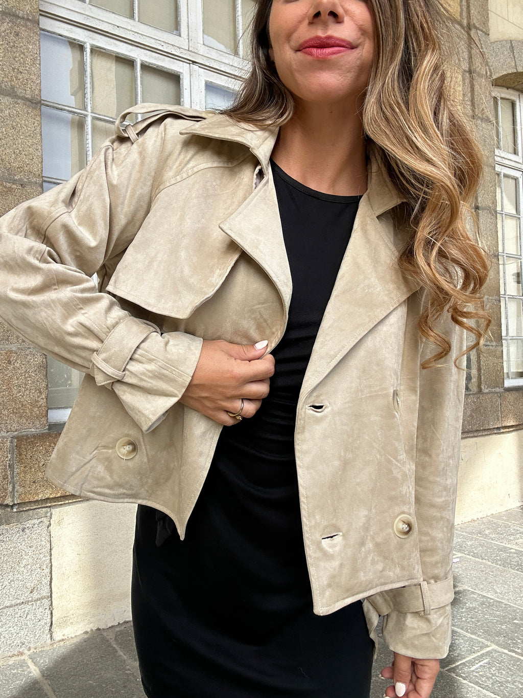 Veste effet suédine Jihane beige
