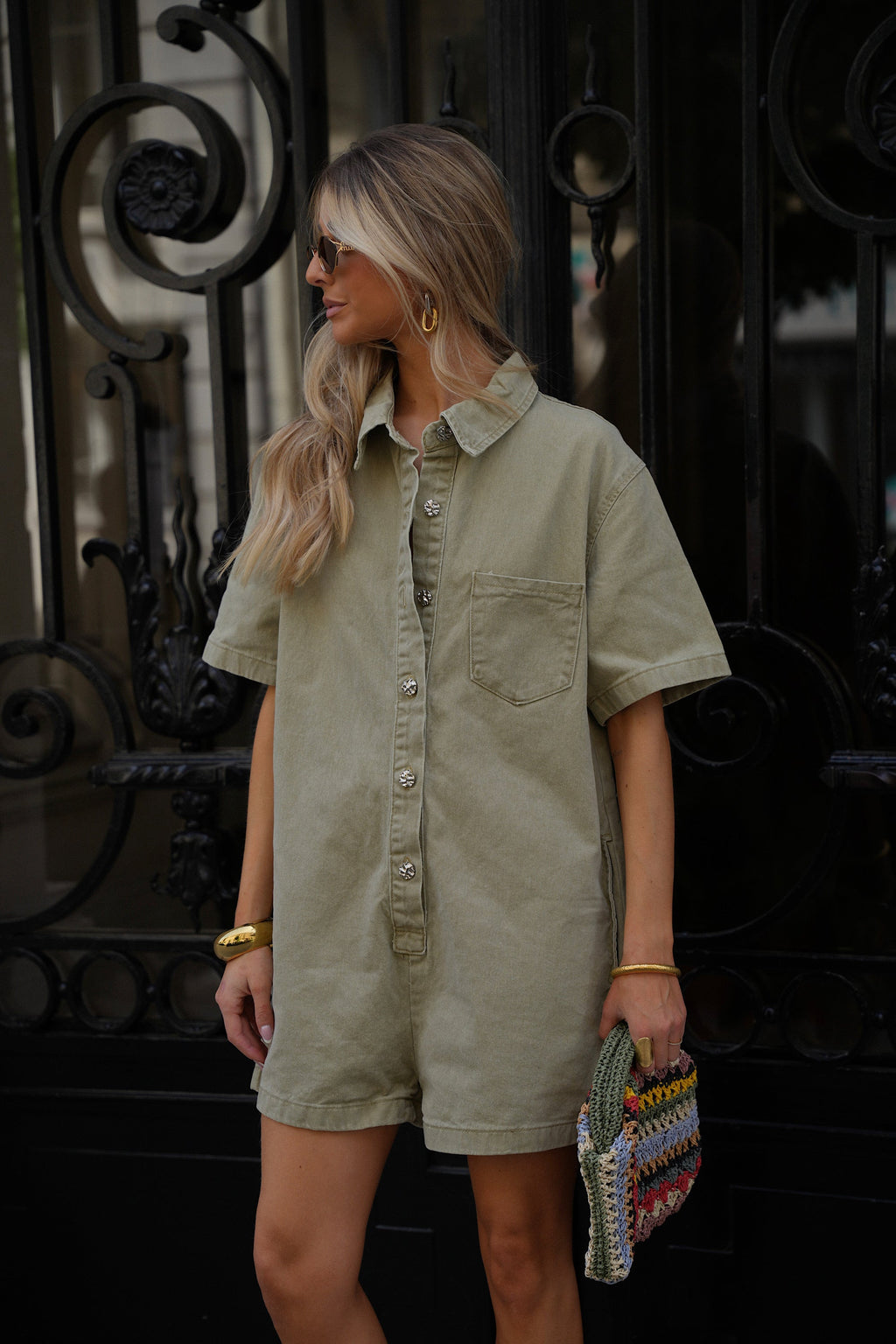 Suzon Denim Short Jumpsuit - Khaki