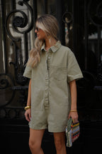 Suzon Denim Short Jumpsuit - Khaki