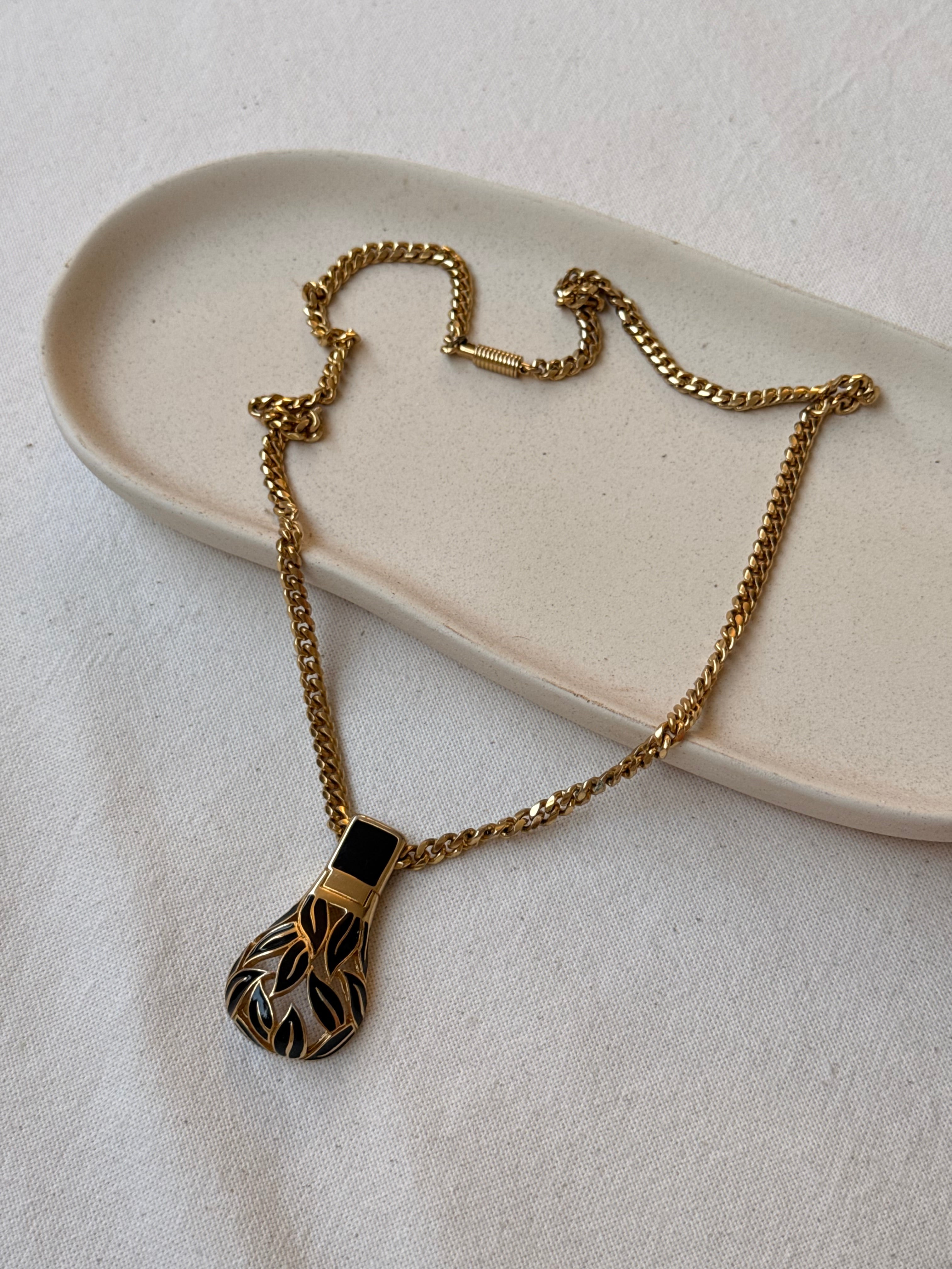 Collar Balenciaga Vintage - Colgante Calado Esmalte Negro