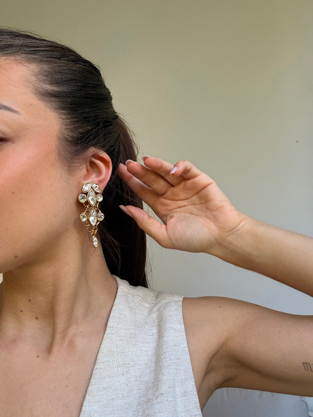 Entre Guillemets Vintage Earrings - Drop Earrings Adorned with Rhinestones