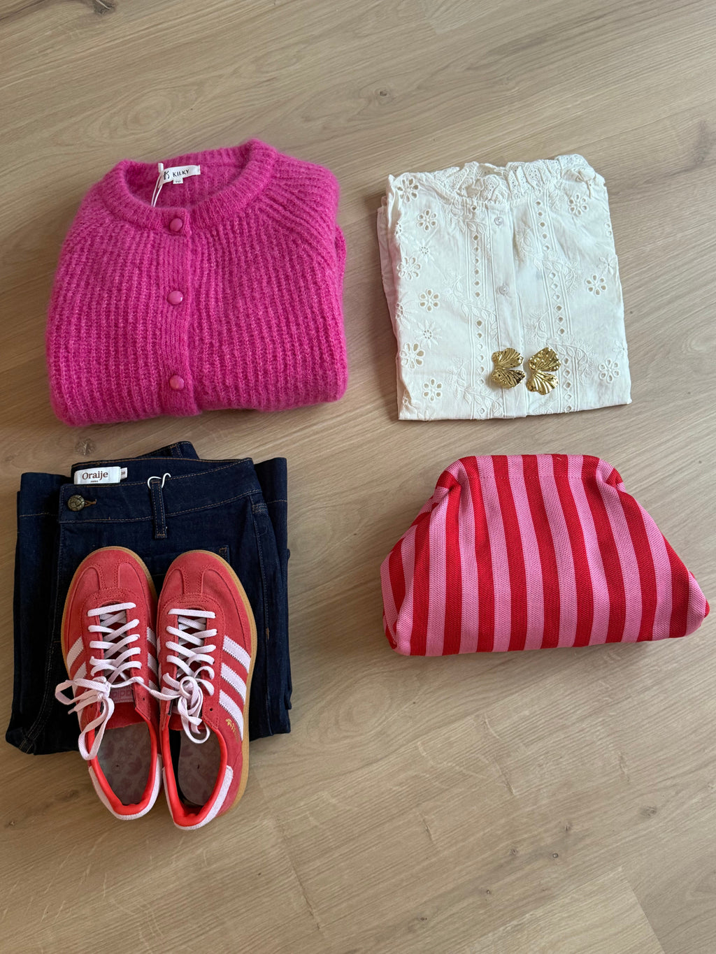 Lima Red / Fuschia Striped Clutch