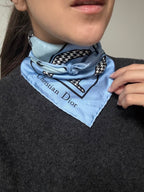 Christian Dior Scarf – Dior Inscriptions on Blue Background