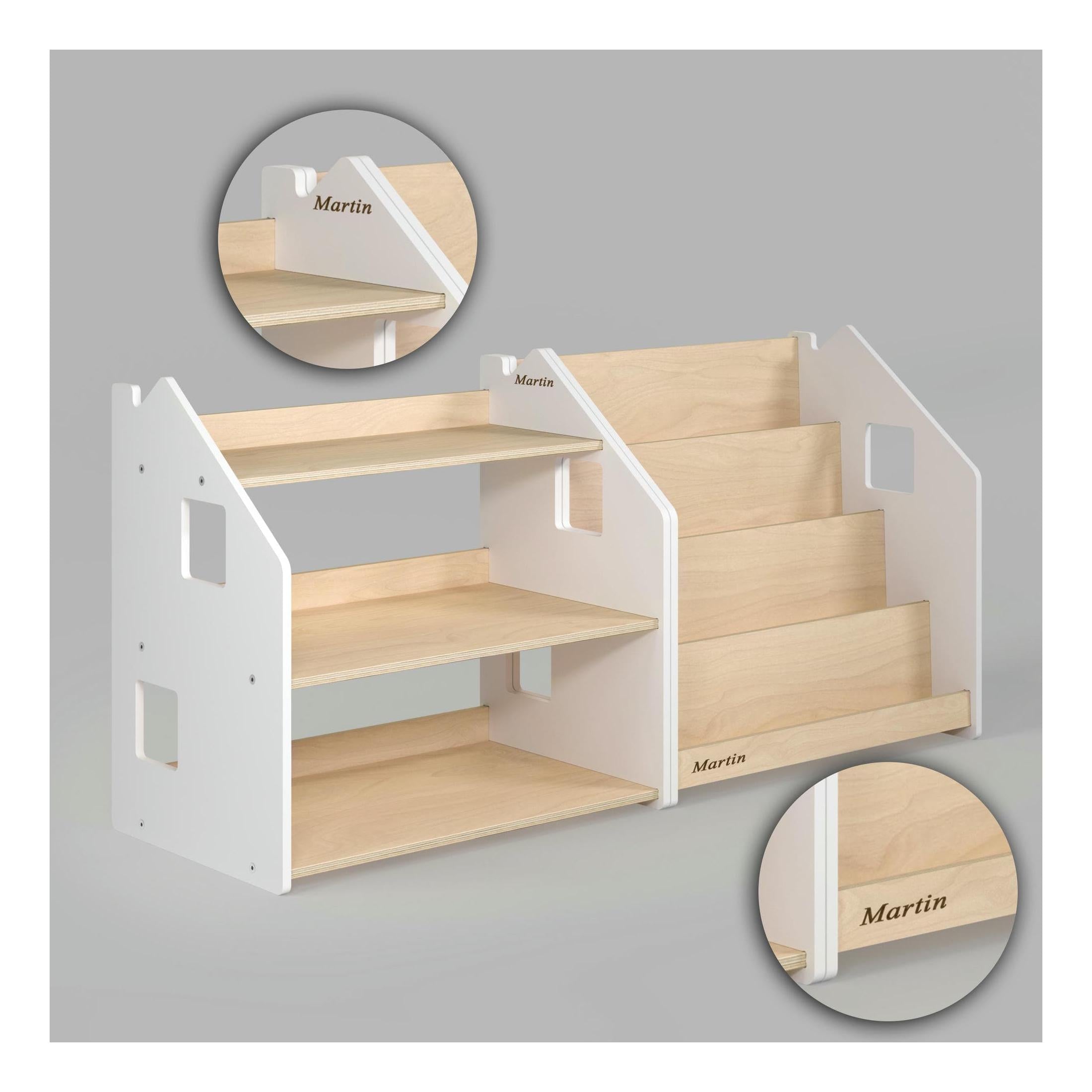 Bibliothèque & Étagère À Jouets Duo – Blanc & Gris