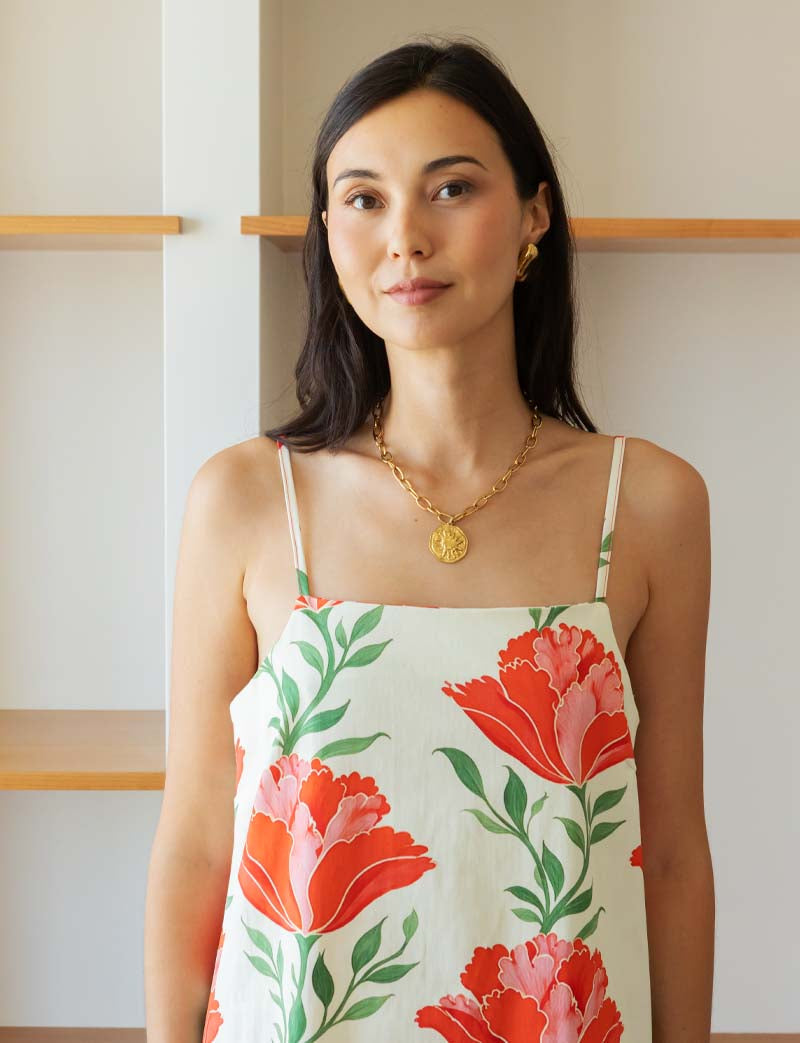 Robe Écrue Fleurs Rouges Talia