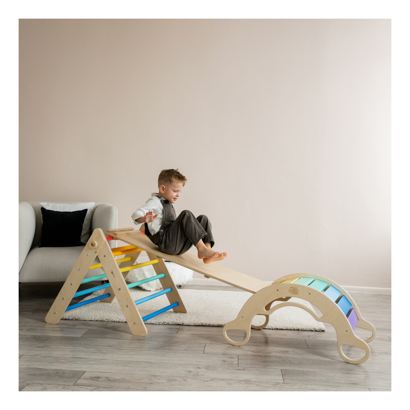 Pikler Triangle + Large Double Sided Slide + Balance Seesaw