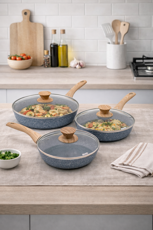 Lot De 3 Poële À Frire avec Couvercles - 20/ 24/ 28 CM- Pierre Gourmet