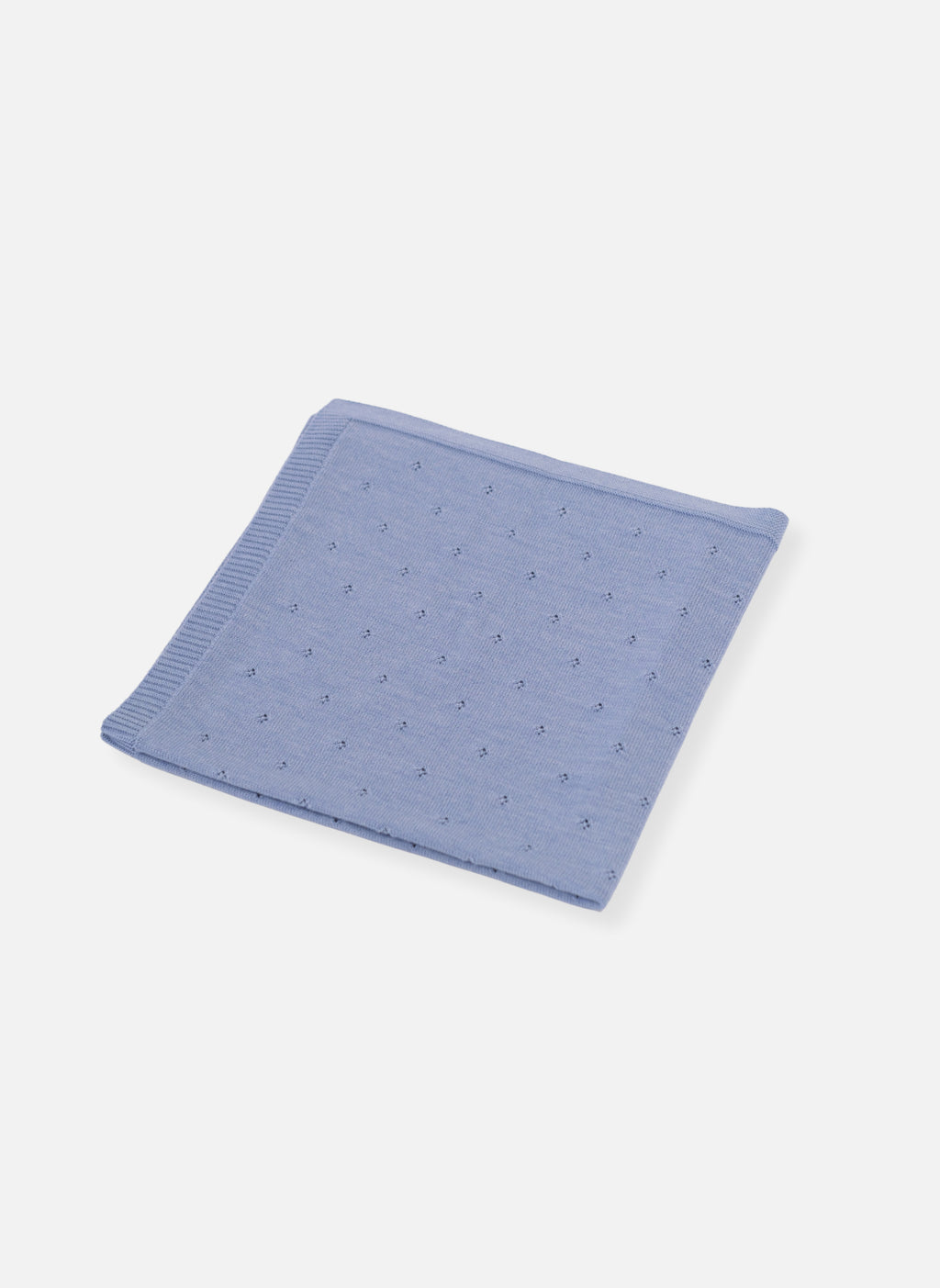 La Manufacture De Layette – Couverture Ajourée En Laine - Bleu Clair, couverture bébé en maille bleu clair avec motif ajouré