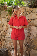 Combishort En Jean Justine - Rouge