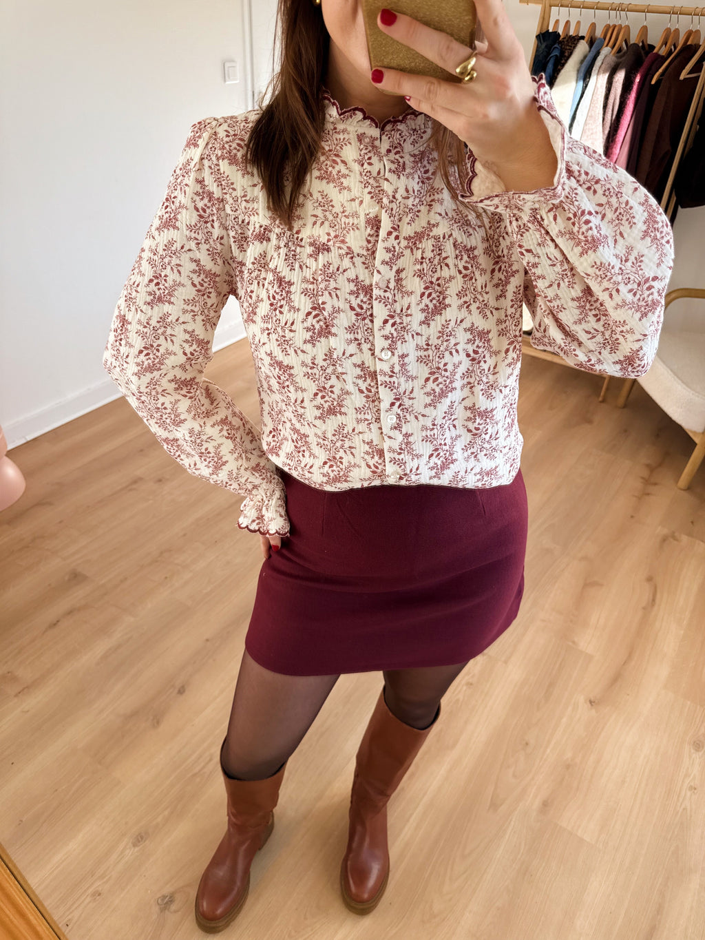 Jupe effet laine Lou bordeaux