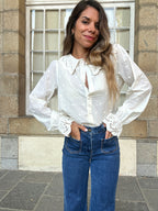 Blouse à col large Ambre beige