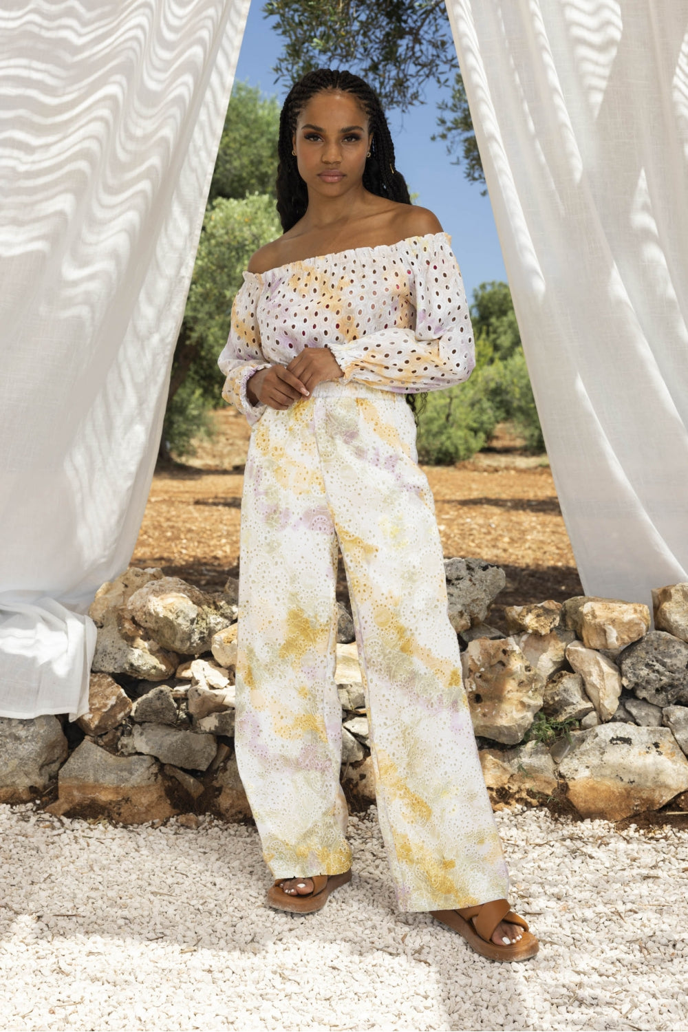 Pantalon Fanny Broderie Anglaise Tie And Dye - Rose