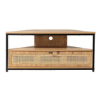 Jaya - Corner TV Unit with 1 Door and Rattan Caning - Light Wood