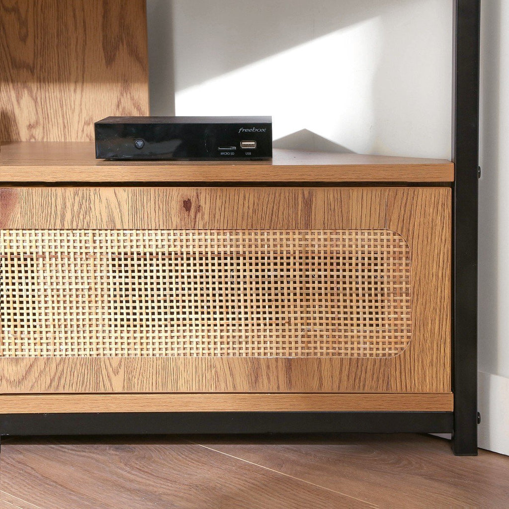 Jaya - Corner TV Unit with 1 Door and Rattan Caning - Light Wood