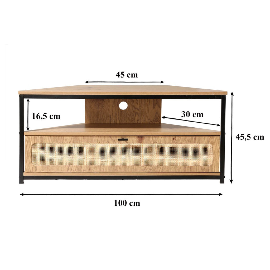 Jaya - Corner TV Unit with 1 Door and Rattan Caning - Light Wood