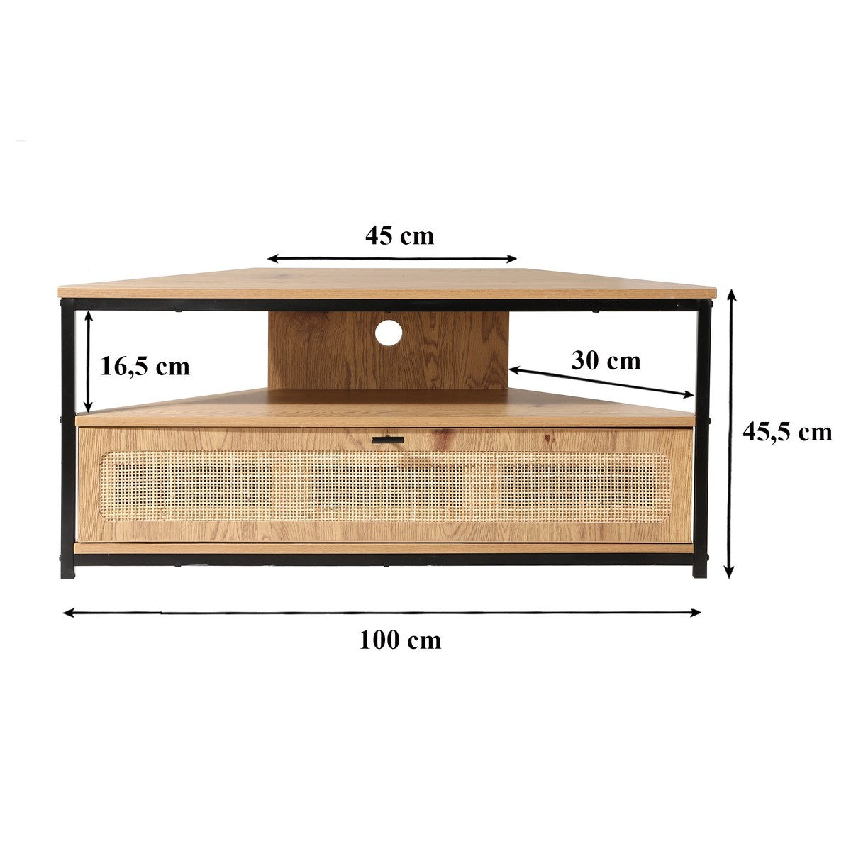 Jaya - Corner TV Unit with 1 Door and Rattan Caning - Light Wood