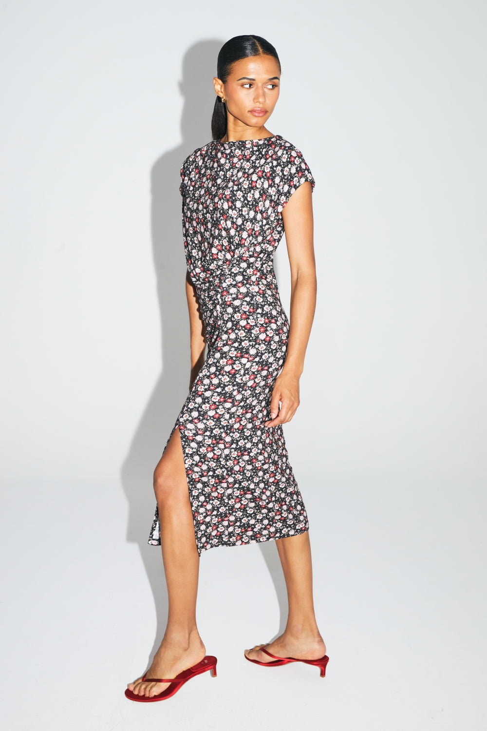 The Diane Red and Pink Floral Gypsy Print Dress Made in Italy