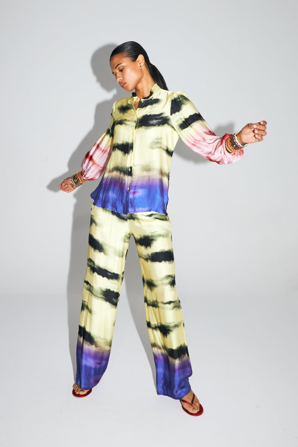 Pantalon Aurora Imprimé Funky Tie And Dye Fabriqué En Italie - Rouge