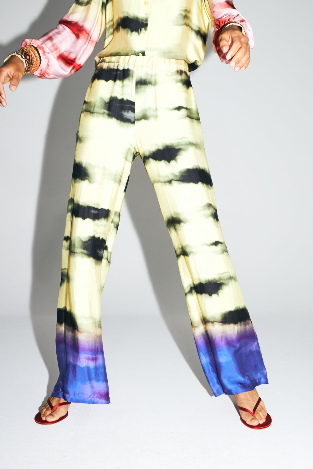 Pantalon Aurora Imprimé Funky Tie And Dye Fabriqué En Italie - Rouge