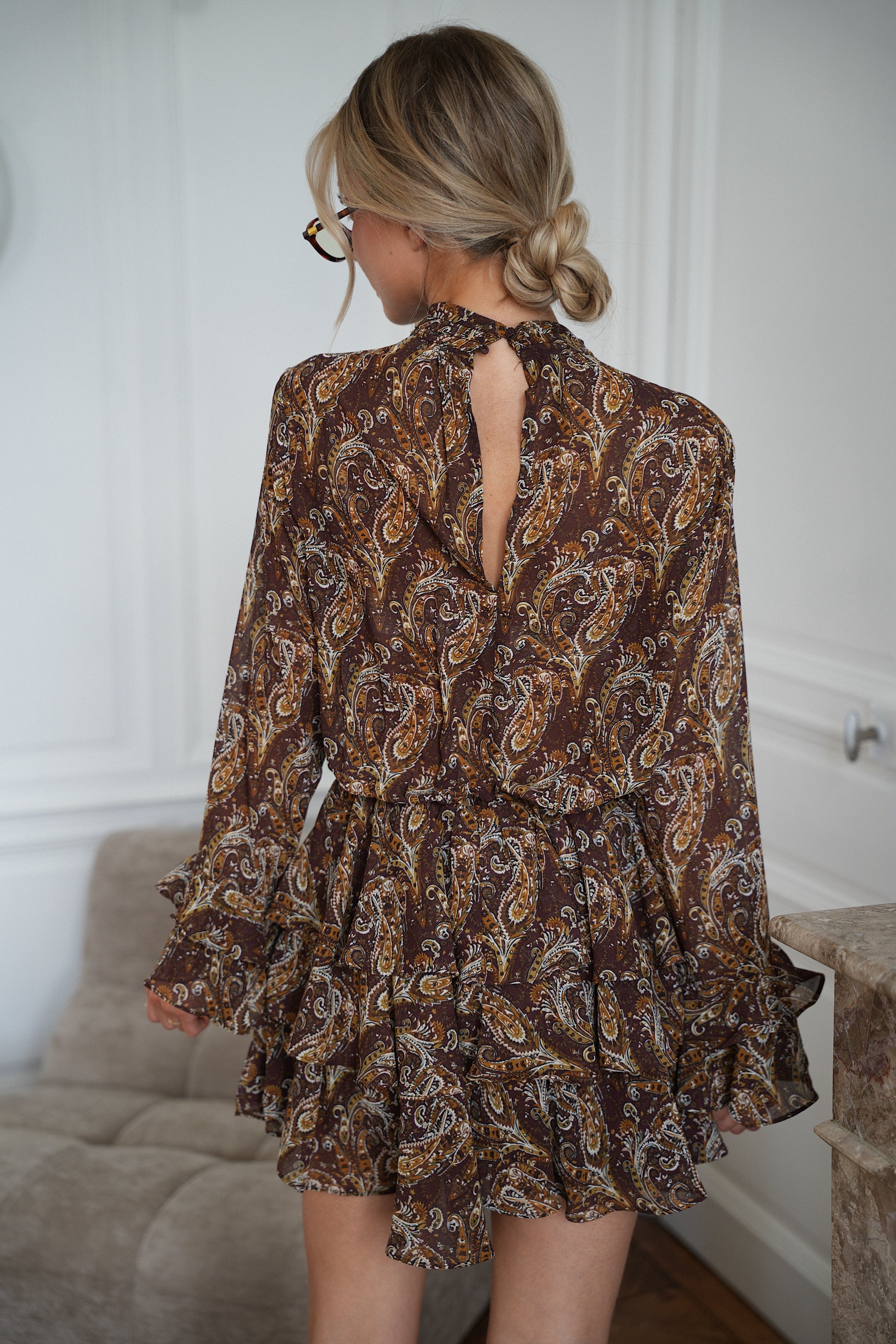Marrón Marino - Vestido Estampado