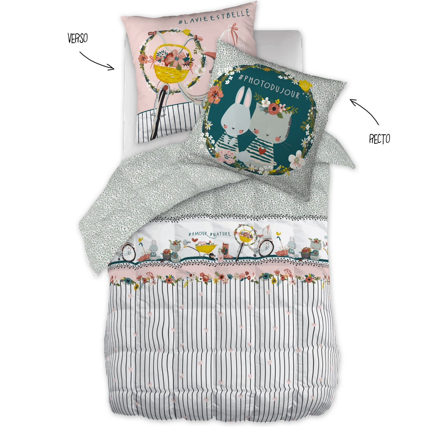 Jardinage - Couette Imprimée + Taie D'Oreiller - Coton Imprimé