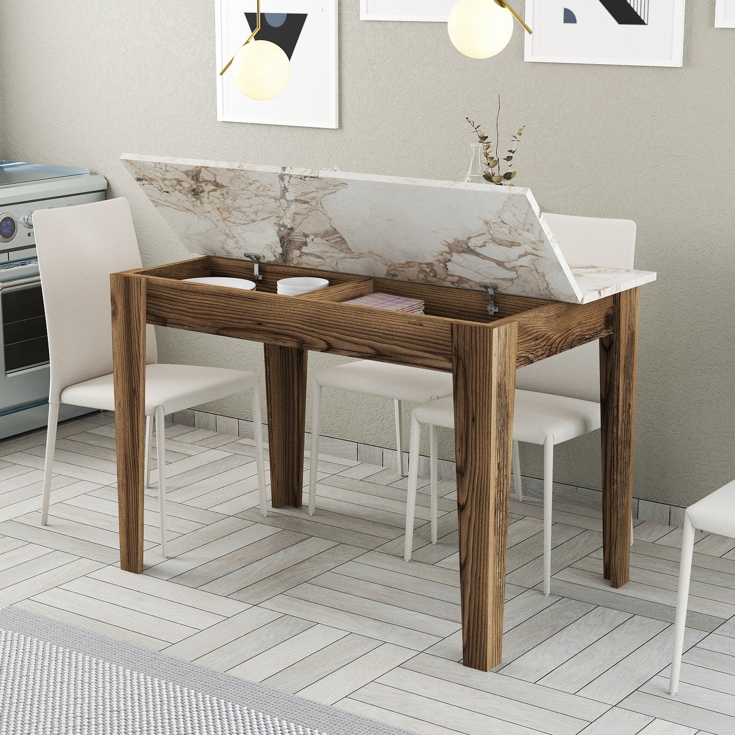 Kiev 506 Kitchen Table - Walnut / White
