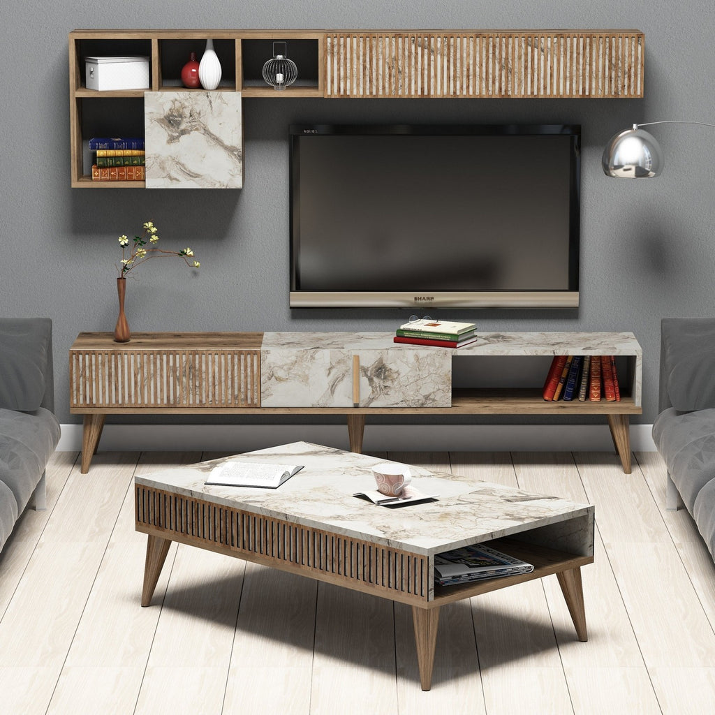 Conjuntos de Muebles de Salón Milan - Nogal / Blanco