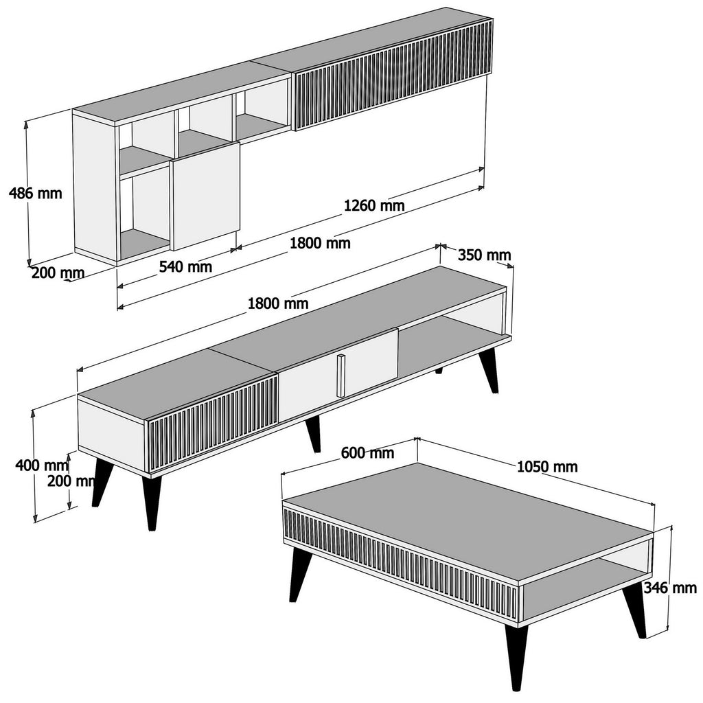 Conjuntos de Muebles de Salón Milan - Nogal / Blanco
