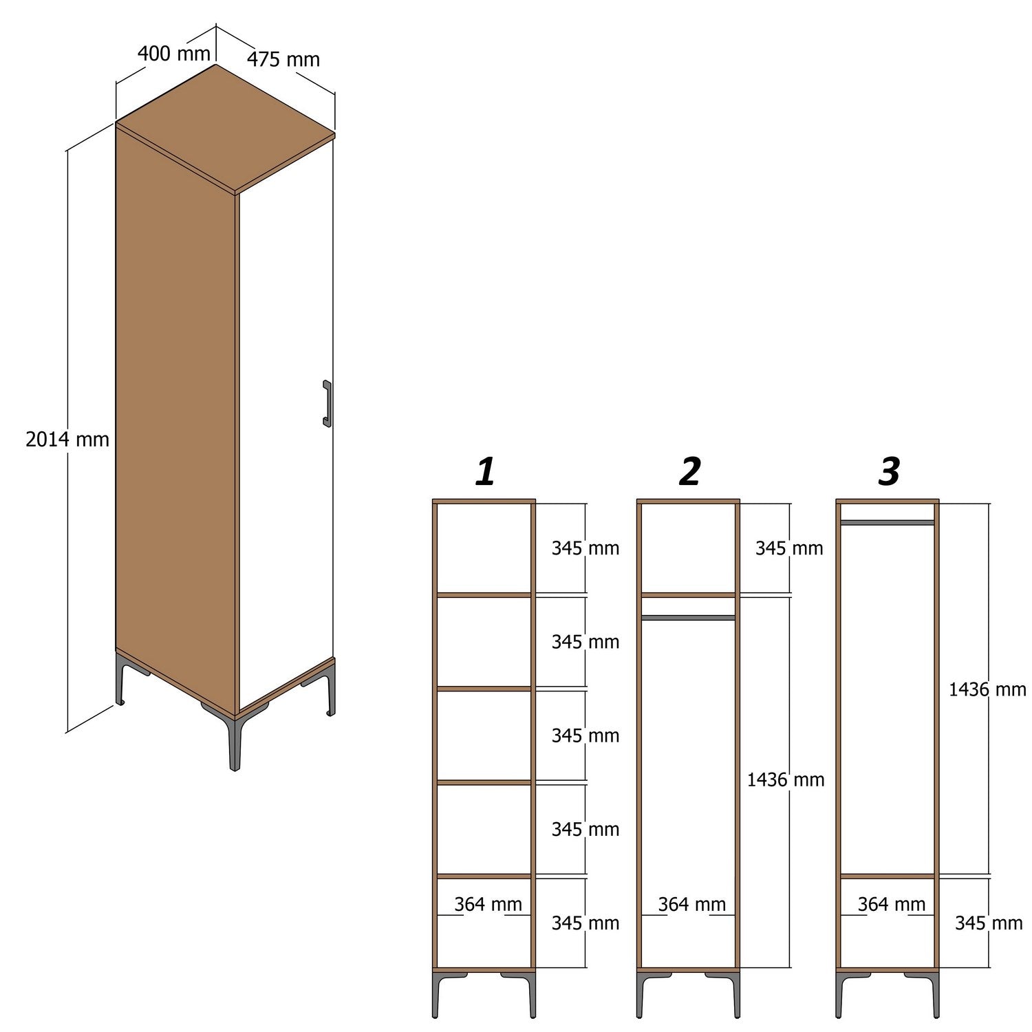 Wardrobes Kumsal P - Walnut / Anthracite