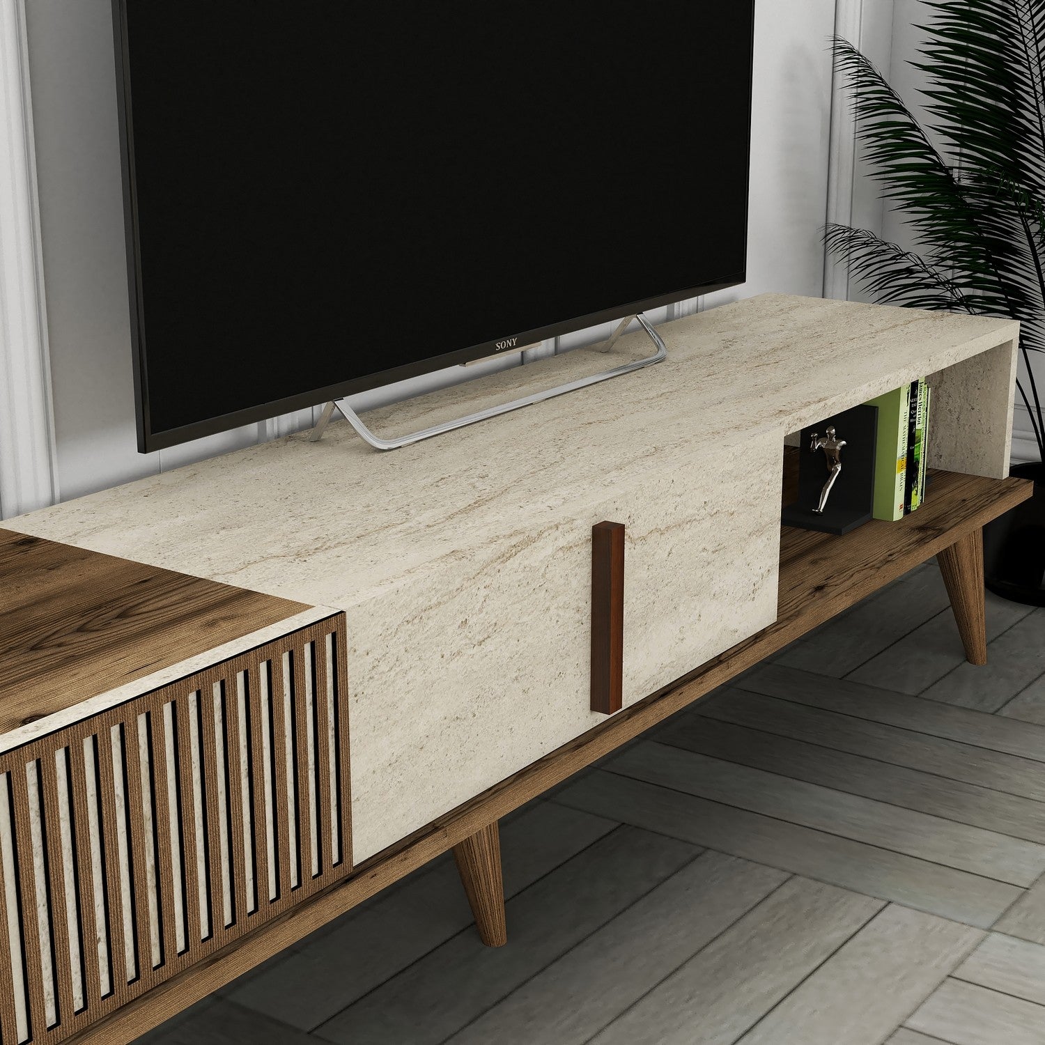TV Unit Milan - Walnut / Travertine