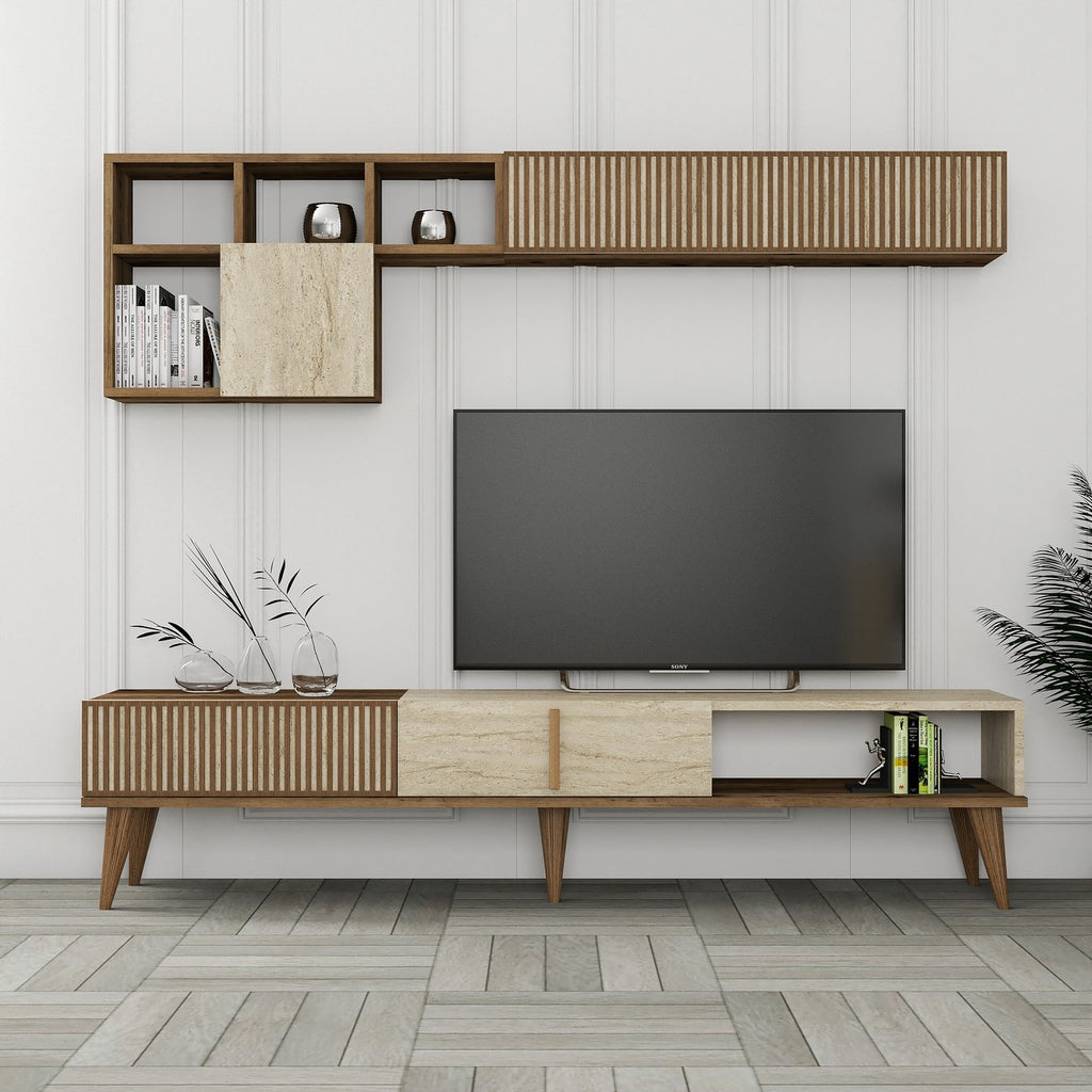 Muebles TV Milan - Nogal / Travertino