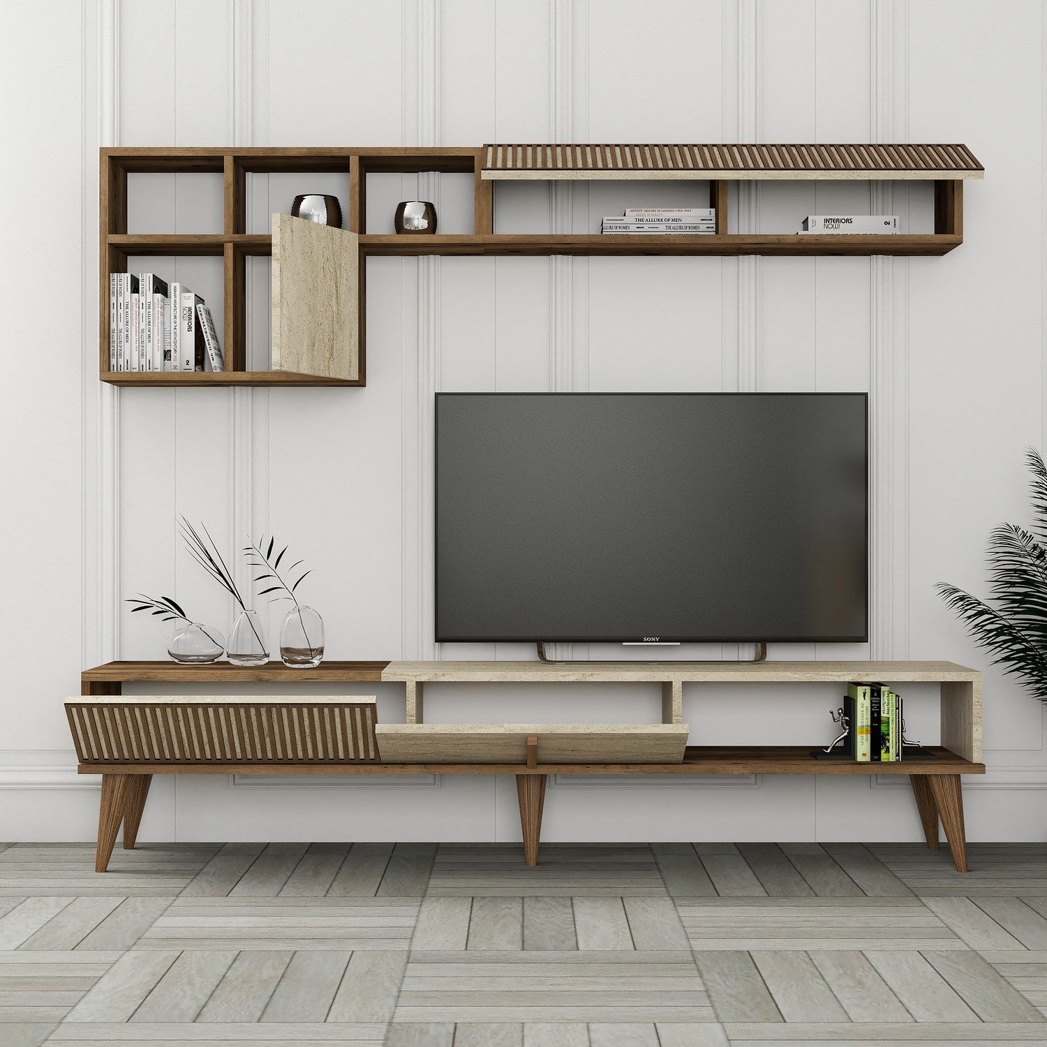 Muebles TV Milan - Nogal / Travertino