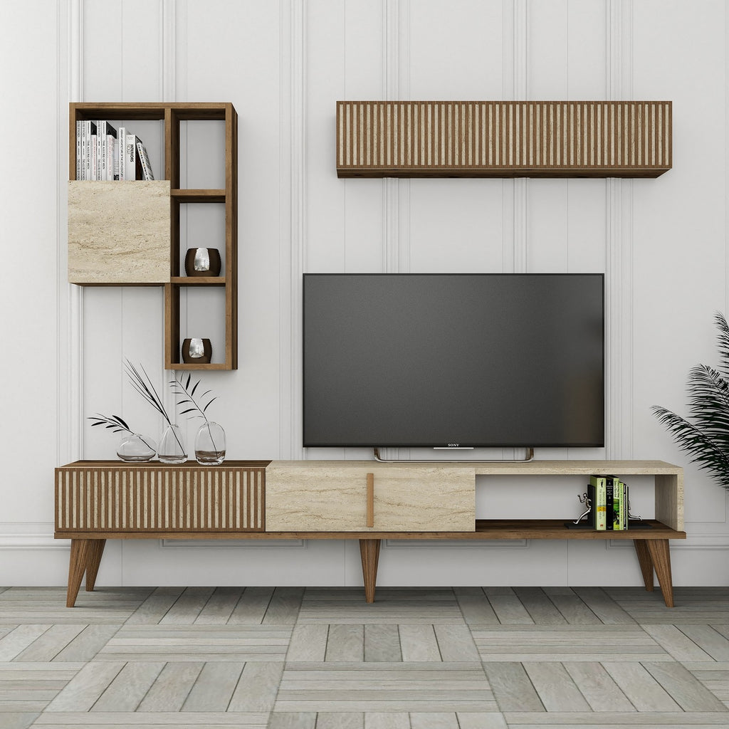 Muebles TV Milan - Nogal / Travertino