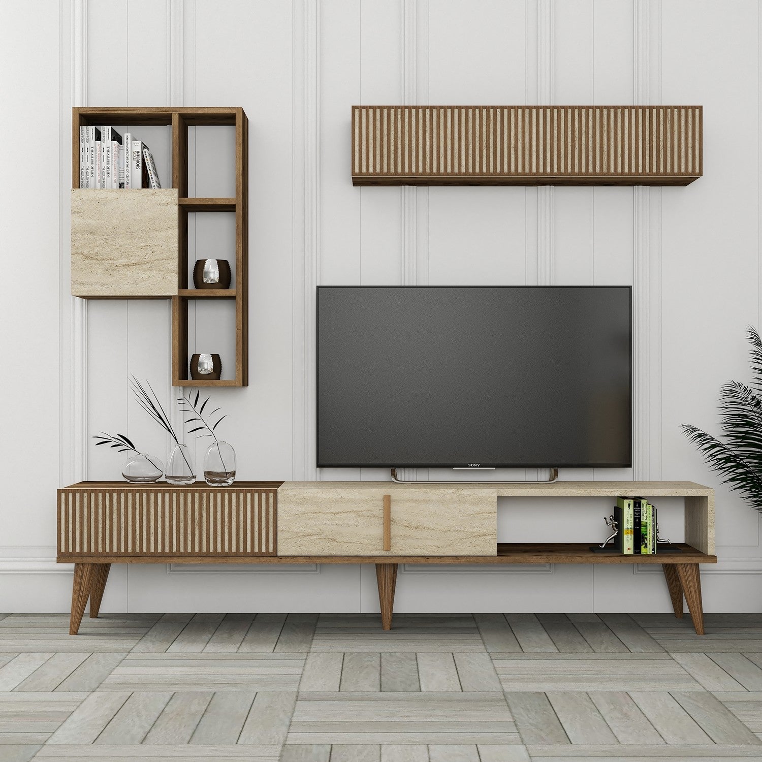 Muebles TV Milan - Nogal / Travertino