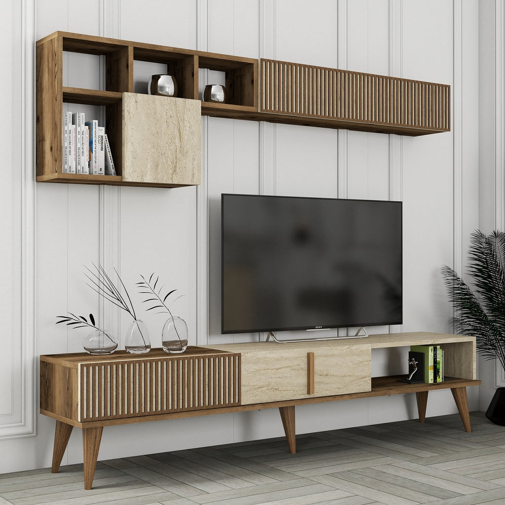 Muebles TV Milan - Nogal / Travertino