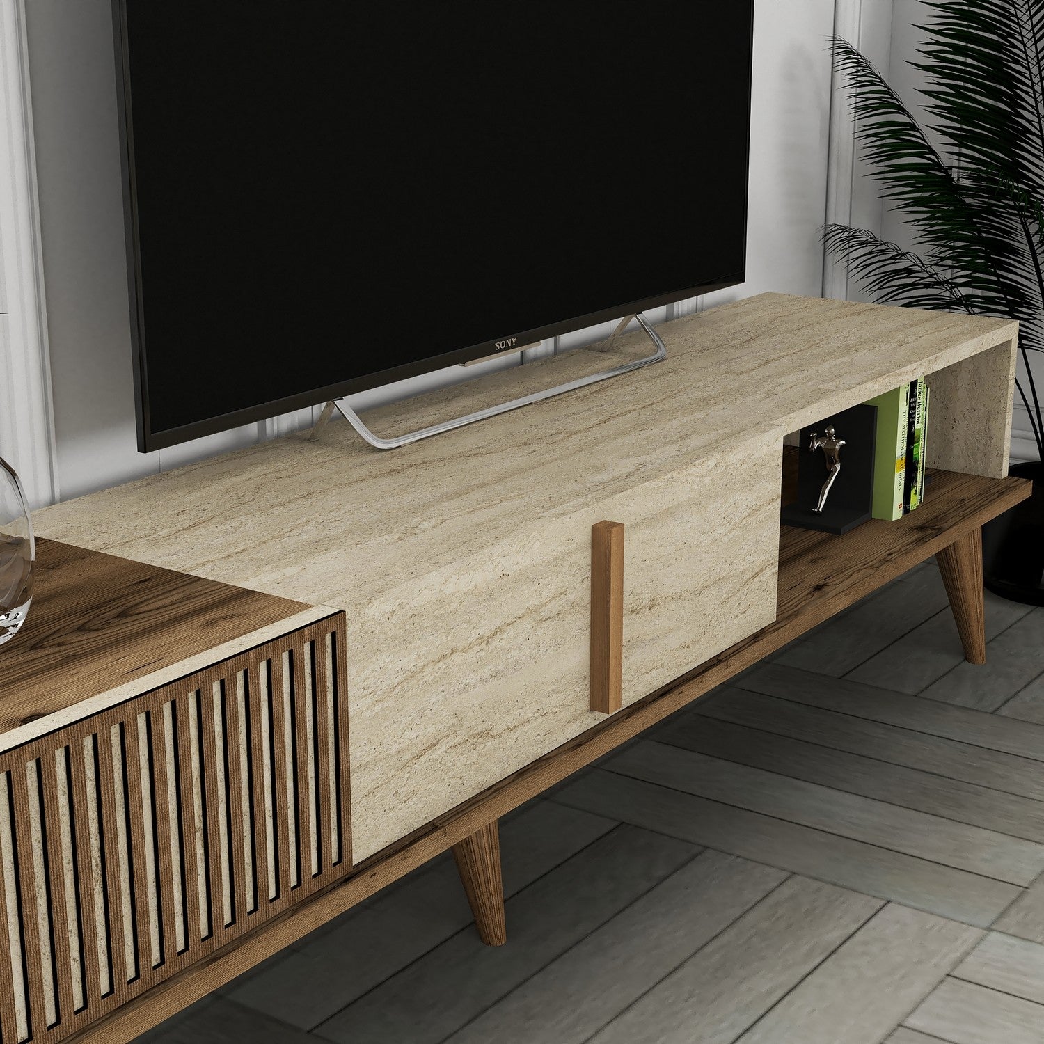 Muebles TV Milan - Nogal / Travertino