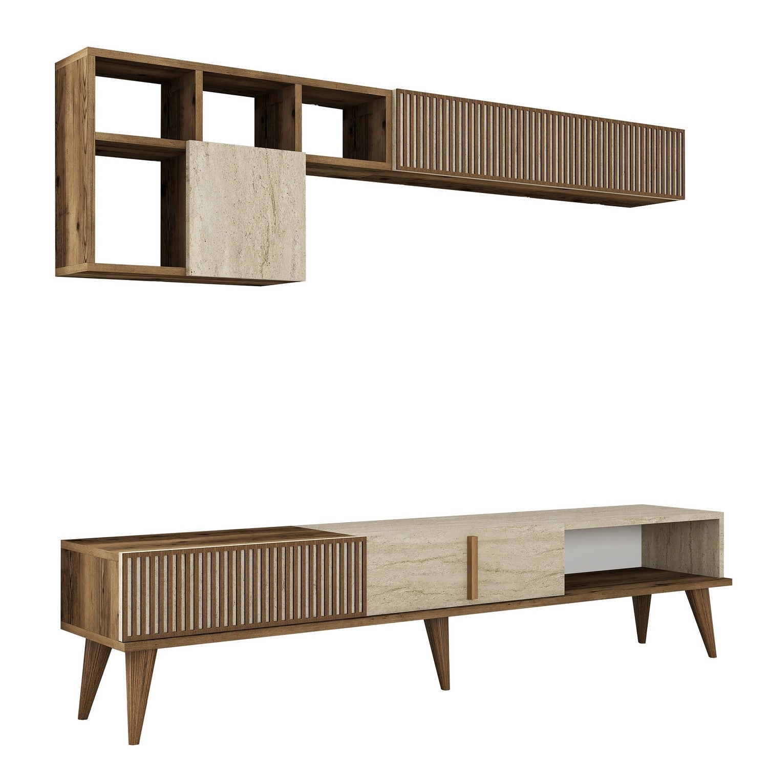 Muebles TV Milan - Nogal / Travertino