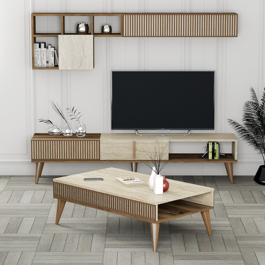 Conjuntos de Muebles de Salón Milan - Nogal / Travertino