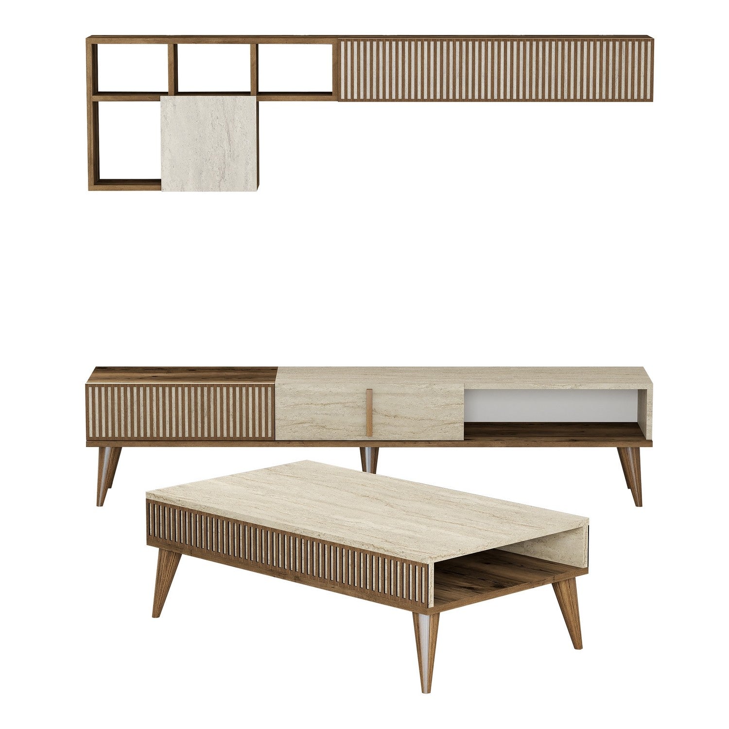 Conjuntos de Muebles de Salón Milan - Nogal / Travertino
