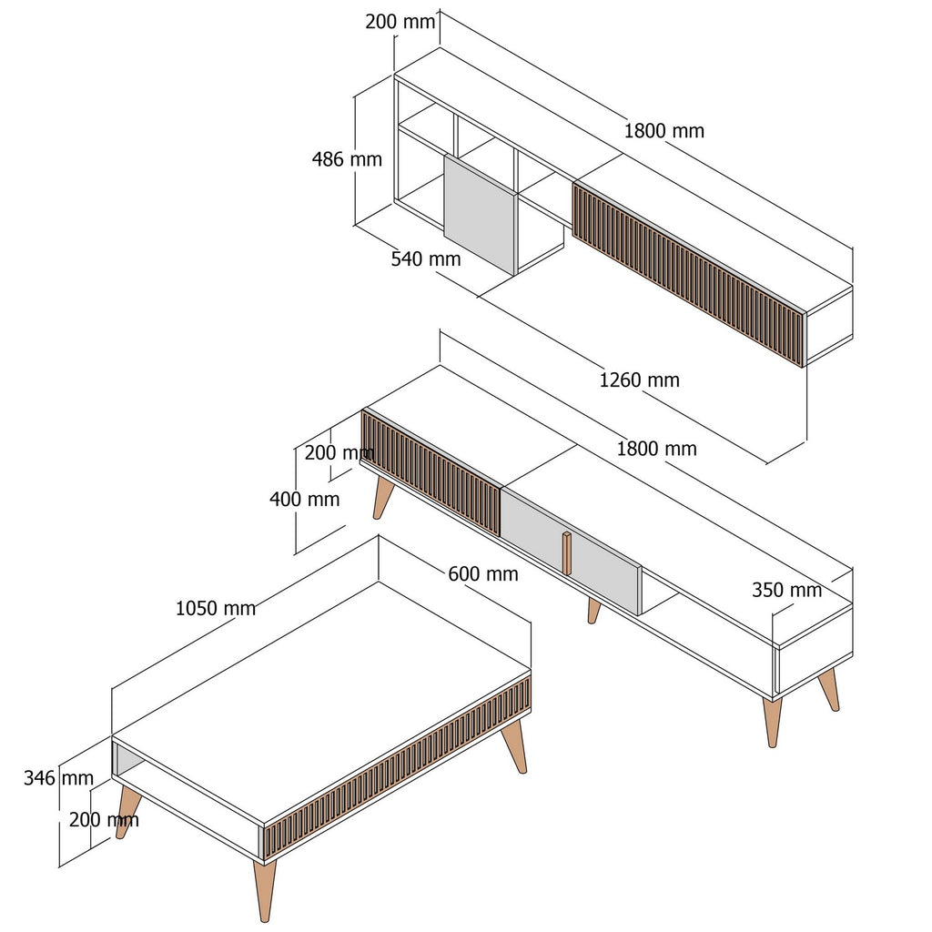 Conjuntos de Muebles de Salón Milan - Nogal / Travertino