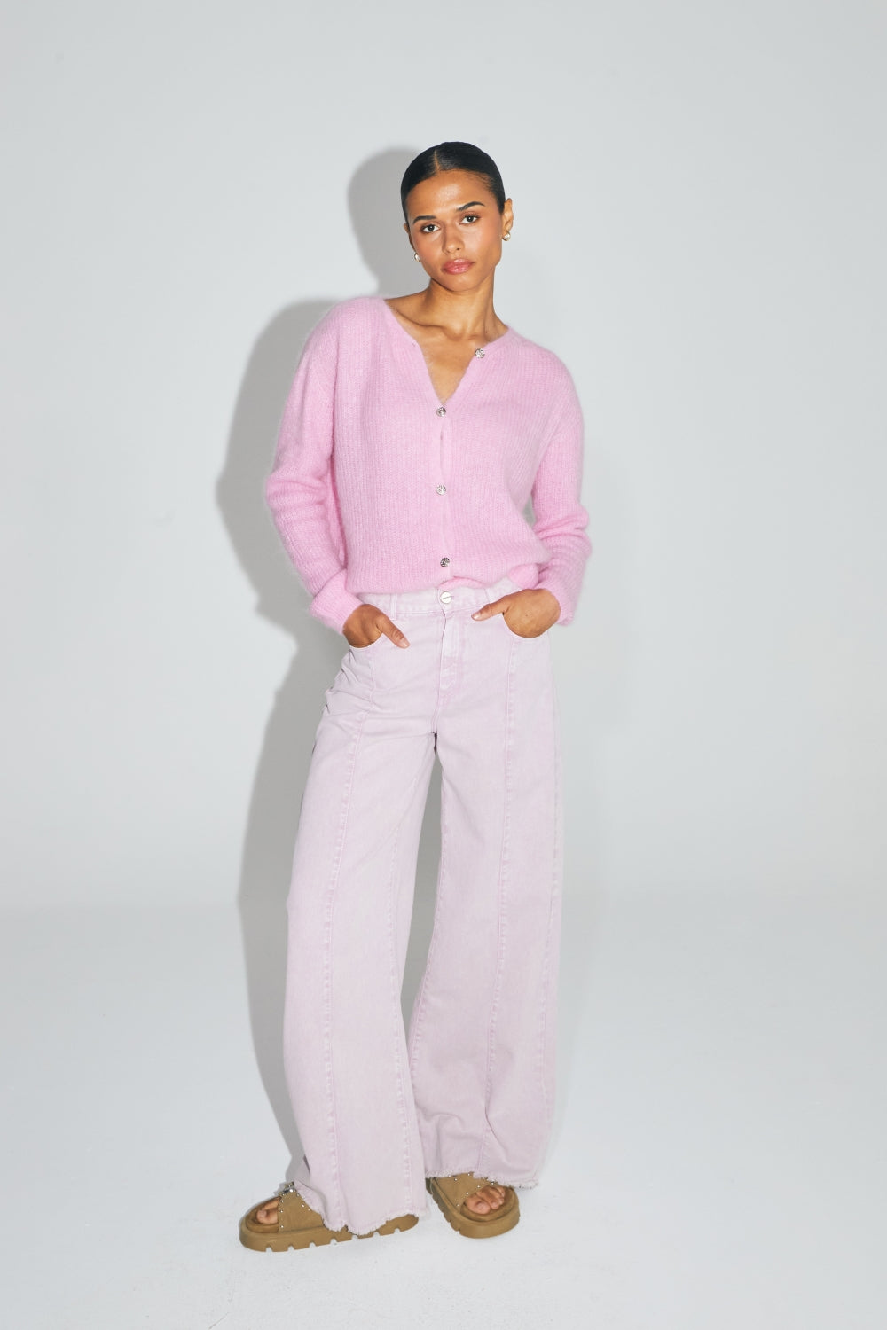 Le Cardigan Angelo Baby Alpaga Bubble Rose Fabriqué En Italie