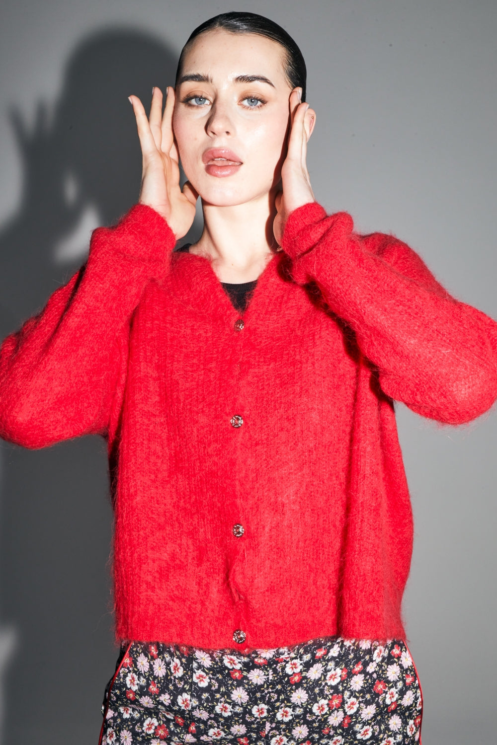 The Angelo Baby Alpaca Intense Red Cardigan Made In Italy