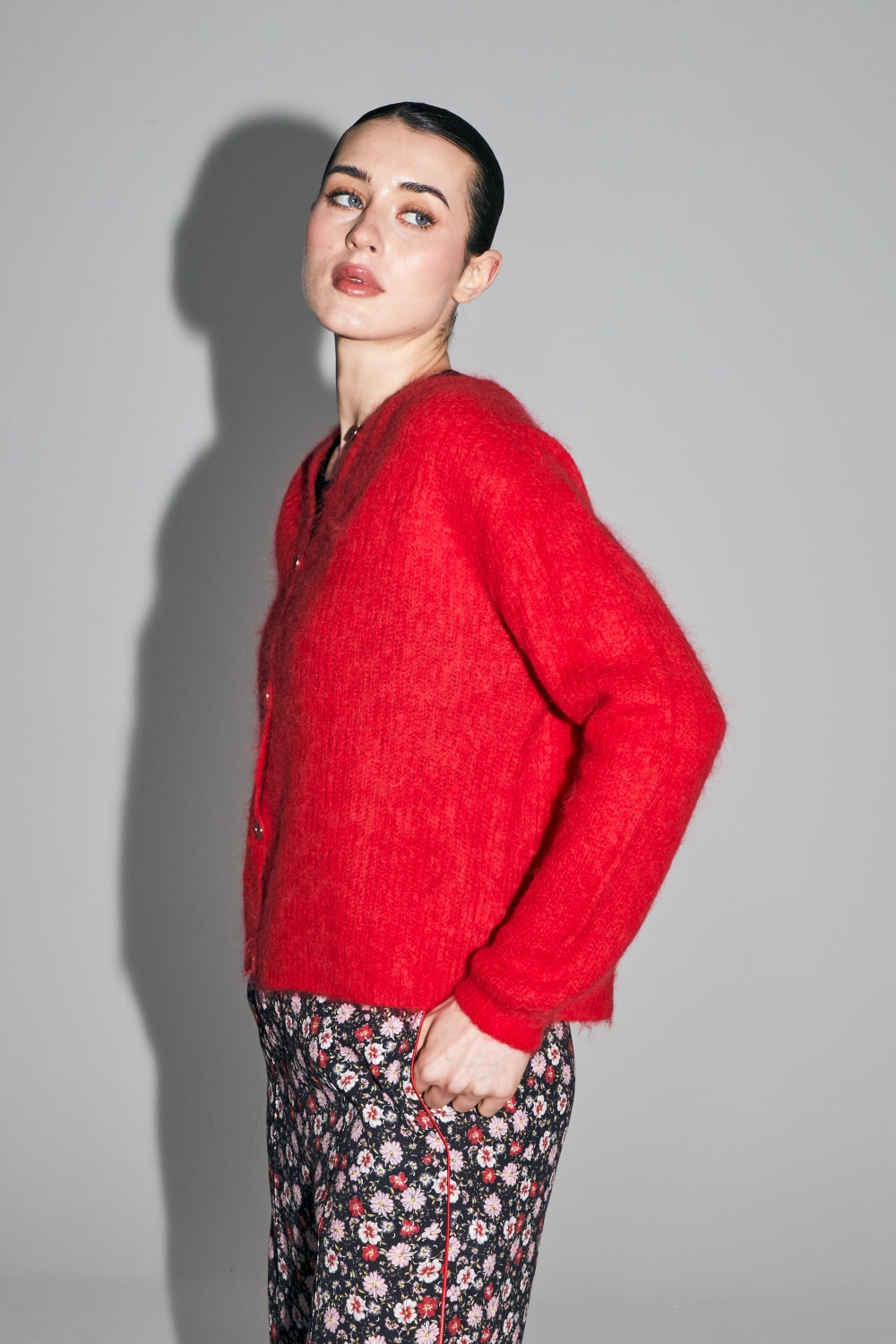 The Angelo Baby Alpaca Intense Red Cardigan Made In Italy