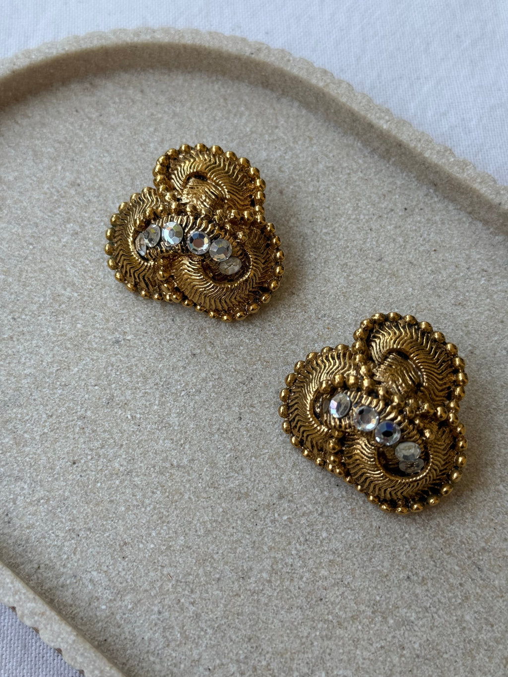 Vintage Earrings - Intertwined Gold-Tone Motif And Rhinestones